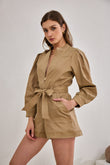 Asher Mocha Zip Front Long Sleeve Playsuit