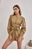 Asher Mocha Zip Front Long Sleeve Playsuit