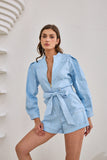 Asher Blue Zip Front Long Sleeve Playsuit