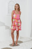 Paradisio Pink Tropical Ric Rac Tiered Mini Dress