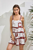 Mira Brown Sea Shells Tropical Ric Rac Tiered Mini Dress