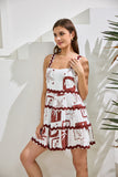 Mira Brown Sea Shells Tropical Ric Rac Tiered Mini Dress