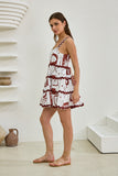 Mira Brown Sea Shells Tropical Ric Rac Tiered Mini Dress