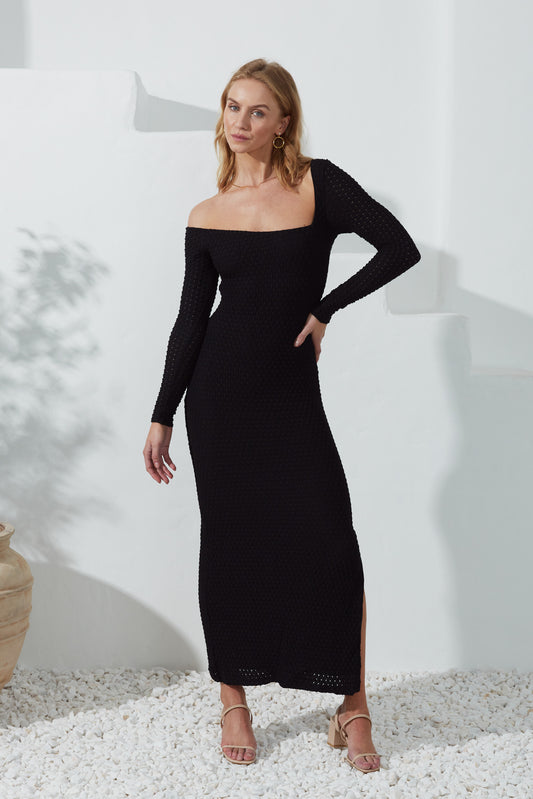 Fia Black Asymmetric Bodycon Maxi Dress