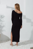 Fia Black Asymmetric Bodycon Maxi Dress