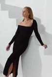 Fia Black Asymmetric Bodycon Maxi Dress