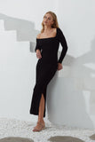 Fia Black Asymmetric Bodycon Maxi Dress