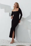 Fia Black Asymmetric Bodycon Maxi Dress