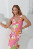 Paradisio Pink Tropical Bias Midi Dress