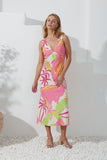 Paradisio Pink Tropical Bias Midi Dress