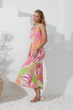 Paradisio Pink Tropical Bias Midi Dress