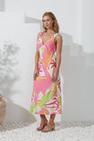 Paradisio Pink Tropical Bias Midi Dress