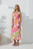 Paradisio Pink Tropical Bias Midi Dress