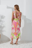 Paradisio Pink Tropical Bias Midi Dress