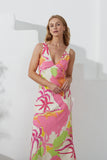 Paradisio Pink Tropical Bias Midi Dress