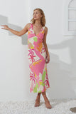 Paradisio Pink Tropical Bias Midi Dress