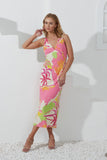 Paradisio Pink Tropical Bias Midi Dress