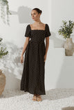 Vie Black Beige Polka Dot Maxi Dress