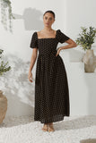 Vie Black Beige Polka Dot Maxi Dress