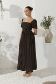 Vie Black Beige Polka Dot Maxi Dress