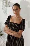 Vie Black Beige Polka Dot Maxi Dress