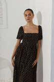 Vie Black Beige Polka Dot Maxi Dress