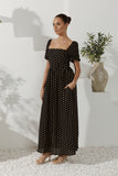 Vie Black Beige Polka Dot Maxi Dress