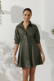 Aida Khaki Green Faux Leather PU Mini Dress