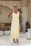 Oralia Yellow Satin Maxi Dress