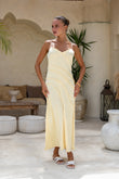 Oralia Yellow Satin Maxi Dress