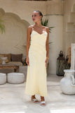 Oralia Yellow Satin Maxi Dress