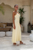 Oralia Yellow Satin Maxi Dress