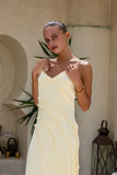 Oralia Yellow Satin Maxi Dress