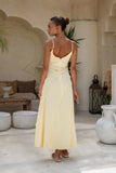 Oralia Yellow Satin Maxi Dress