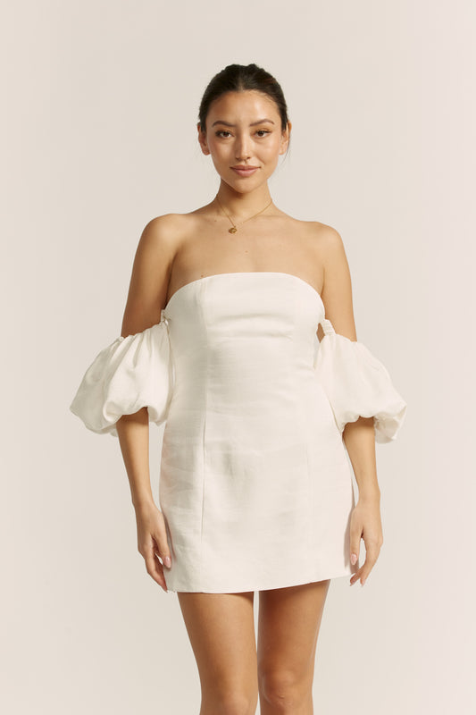 Penelope White Puff Sleeve Mini Dress