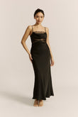 Lyna Black Satin Cowl Neck Maxi Dress