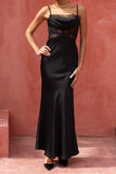 Lyna Black Satin Cowl Neck Maxi Dress