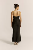 Lyna Black Satin Cowl Neck Maxi Dress