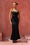 Lyna Black Satin Cowl Neck Maxi Dress