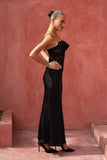 Lyna Black Satin Cowl Neck Maxi Dress