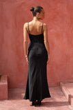 Lyna Black Satin Cowl Neck Maxi Dress