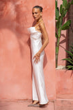 Lyna White Satin Cowl Neck Maxi Dress