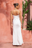 Lyna White Satin Cowl Neck Maxi Dress