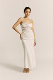 Lyna White Satin Cowl Neck Maxi Dress