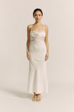 Lyna White Satin Cowl Neck Maxi Dress