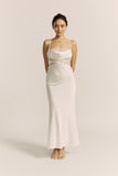 Lyna White Satin Cowl Neck Maxi Dress