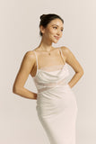 Lyna White Satin Cowl Neck Maxi Dress