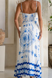 Le Soleil Blue Abstract Ric Rac Flared Maxi Dress