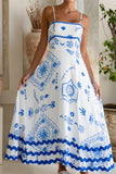 Le Soleil Blue Abstract Ric Rac Flared Maxi Dress