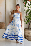 Le Soleil Blue Abstract Ric Rac Flared Maxi Dress